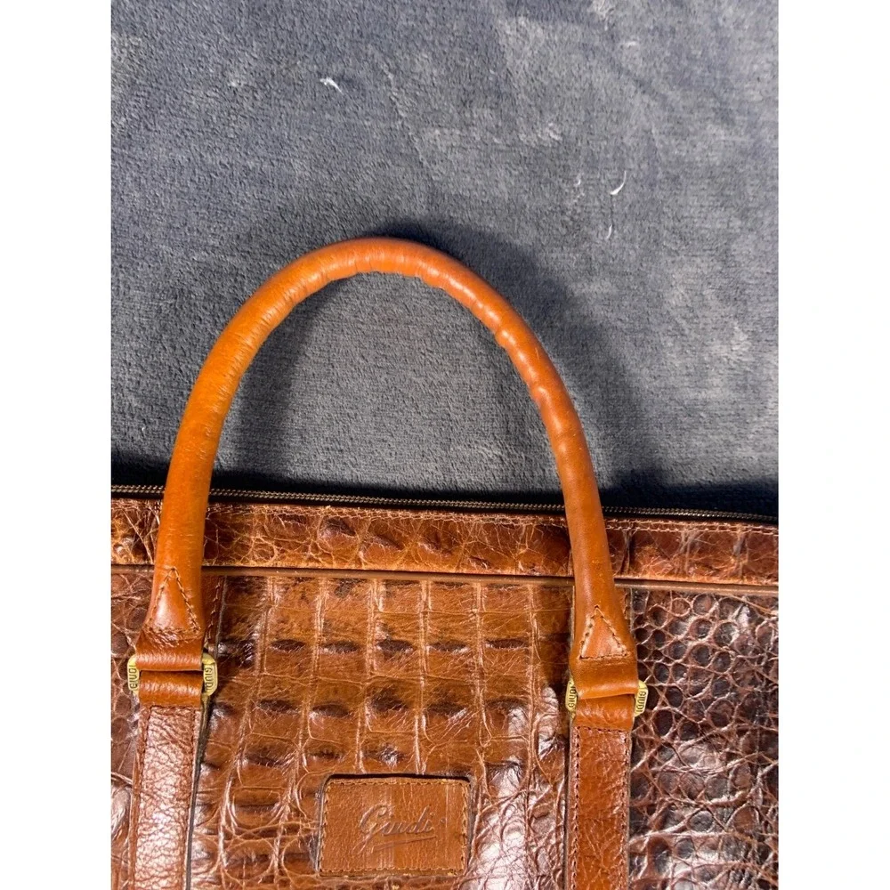 Giudi Italy Brown Crocodile Embossed Leather Briefcase Laptop Bag Large